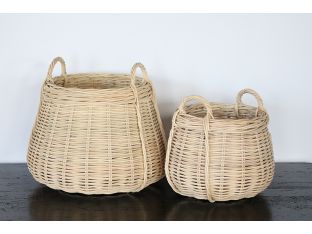 Set Of 2 Antique Honey Rattan Baskets