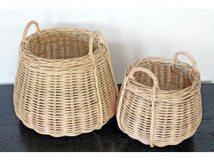 Set Of 2 Antique Honey Rattan Baskets