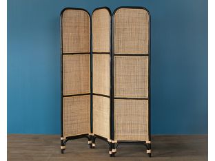 Black Rattan And Cane 3 Panel Screen