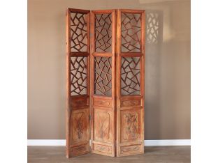 3 Panel Vintage Wooden Chinoiserie Screen