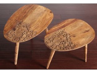 Set of 2 Natural Sheesham Wood Oval End Tables