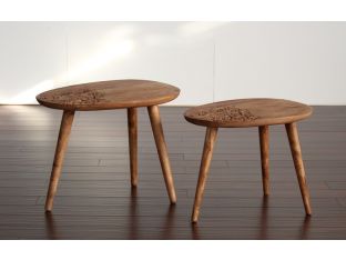 Set of 2 Natural Sheesham Wood Oval End Tables