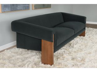 Smoke Velvet Sofa with Plank Legs
