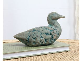 Stone Duck Figurine With Patinaed Finish