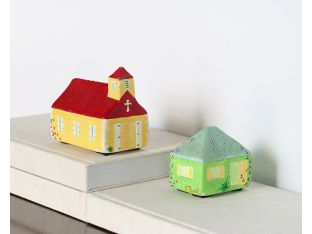 Pair of a Hand Painted Church & Home