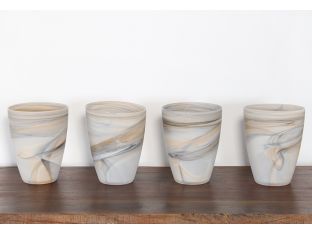 Set Of 4 Matte Alabaster Swirl Vases