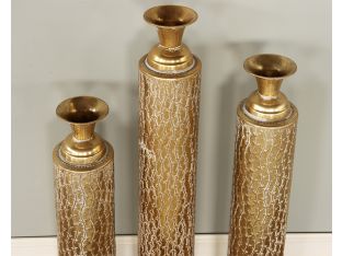 Set of 3 Gold w/ Textured Vine Vases