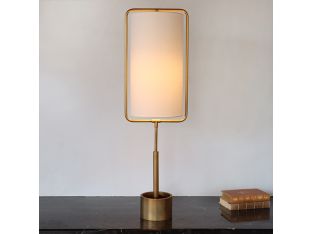Natural Brass Table Lamp w/ Ensconced White Shade