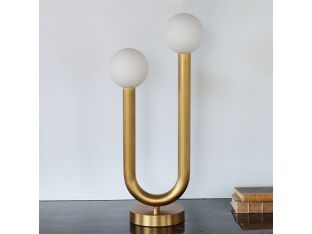 Two-Armed Tubular Brass Table Lamp w/Round Base