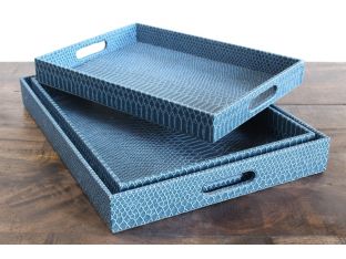 Set of 3 Rectangular Indigo Nested Trays