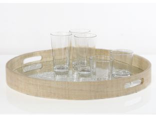 Woven Grass Tray W/Marigold Engraved Mirrored Base