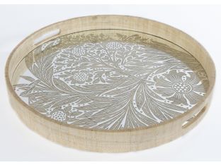 Woven Grass Tray W/Marigold Engraved Mirrored Base