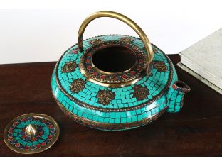 Turquoise Tile Pattern Indian Tea Kettle